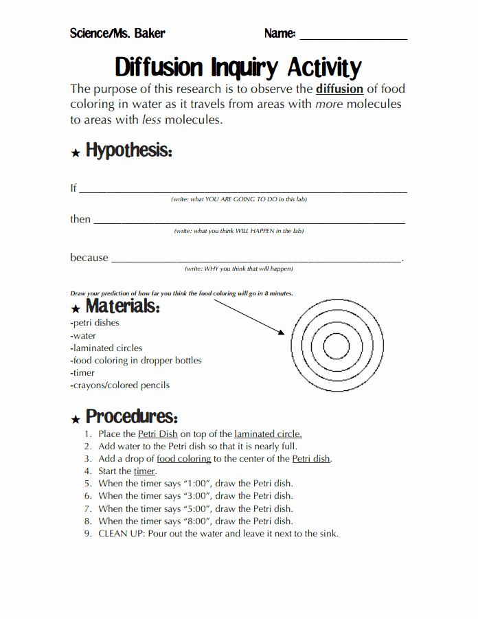 Middle School Science Worksheets Pdf New Diffusion Inquiry Activity Pdf
