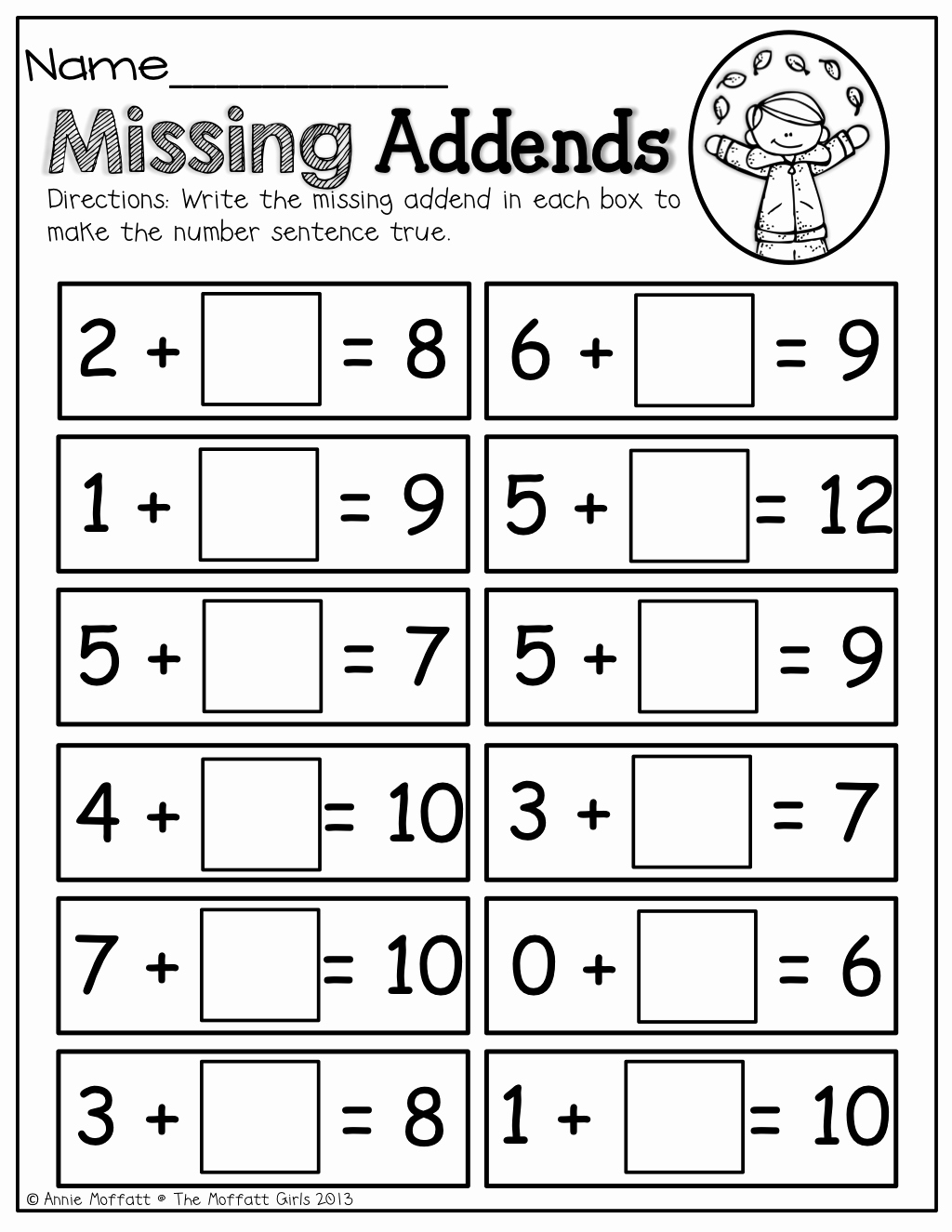 Missing Addend Worksheets Kindergarten Beautiful Missing Addends