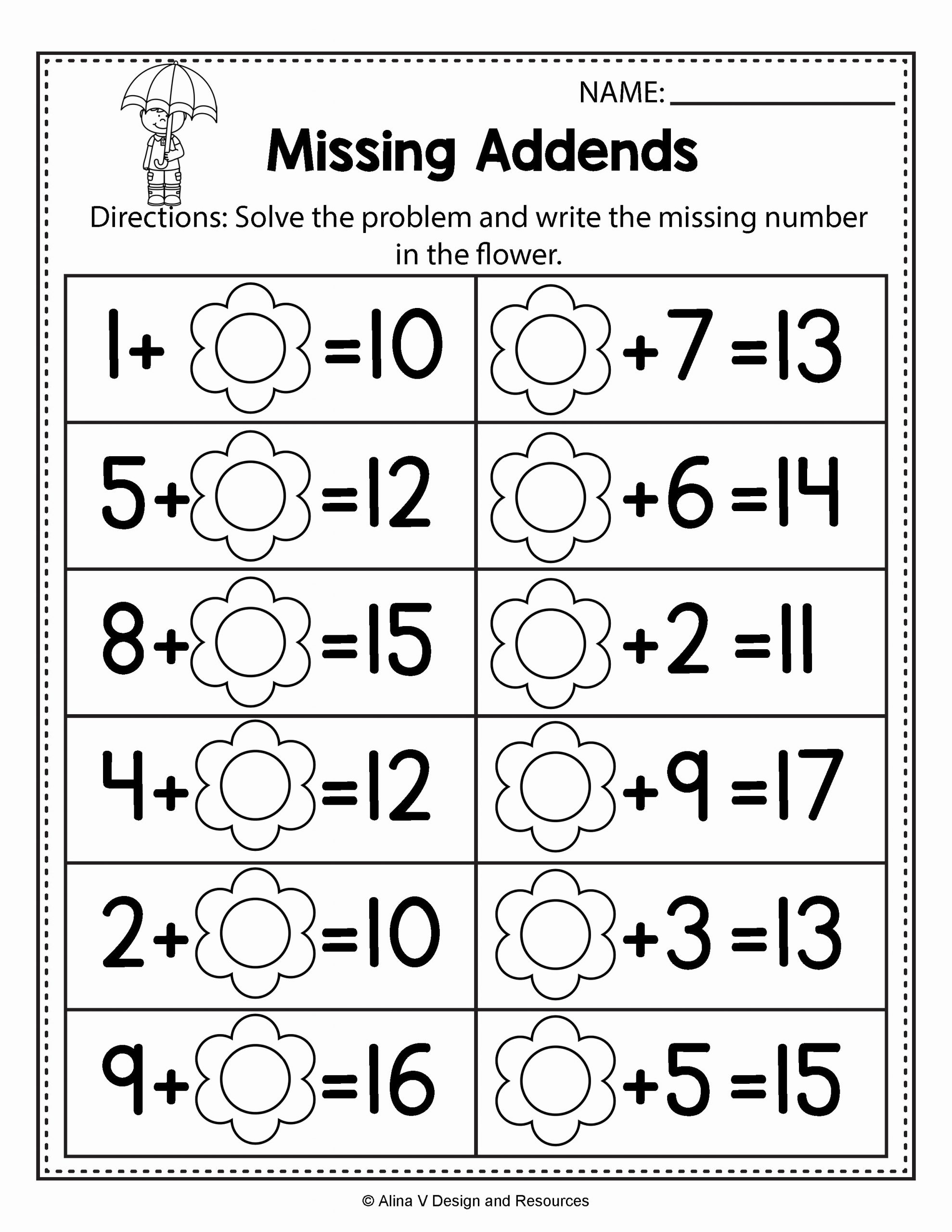 Missing Addend Worksheets Kindergarten Lovely Free Missing Addend Worksheets 1st Grade Free