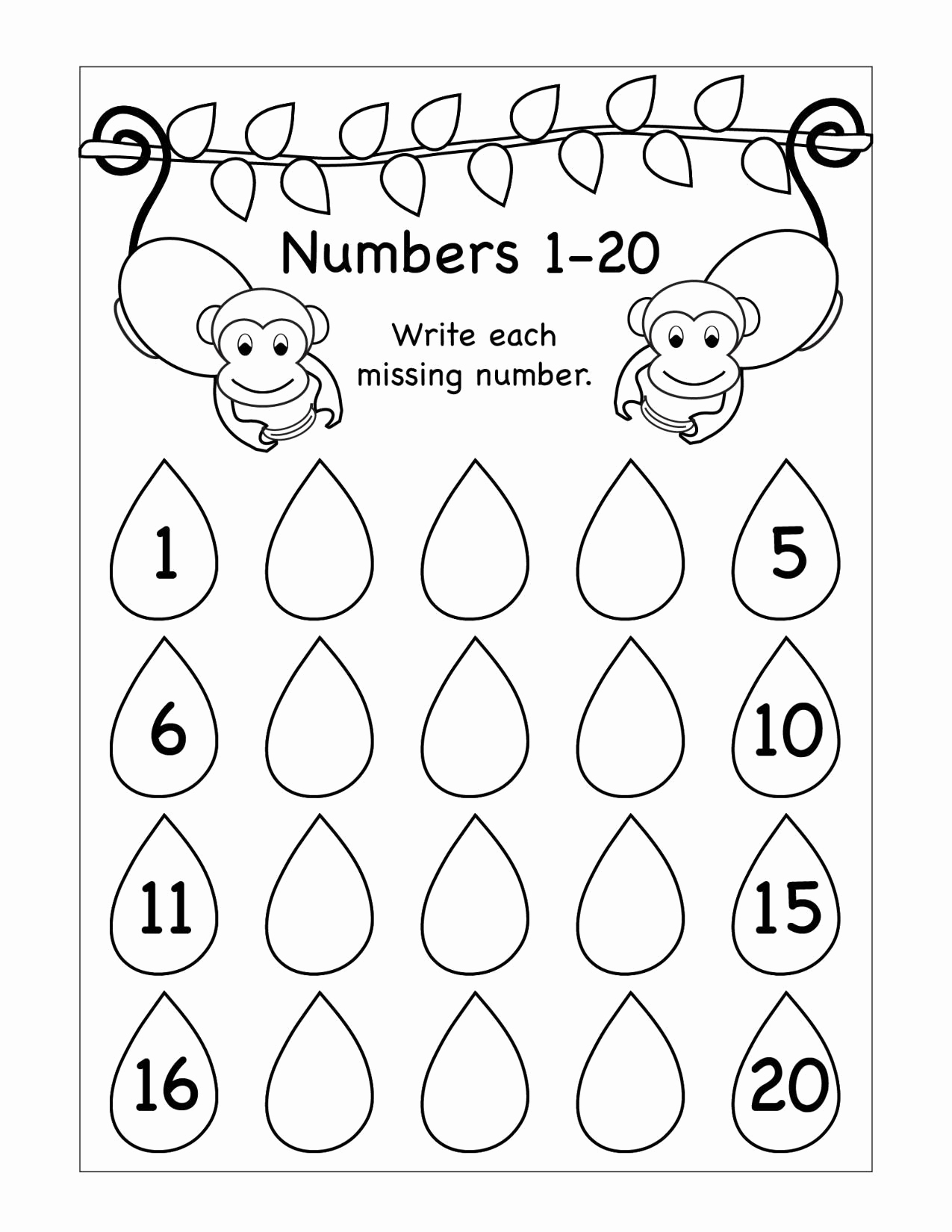 Missing Number Worksheets 1 20 Fresh Numbers 1 20 Worksheets for Kindergarten