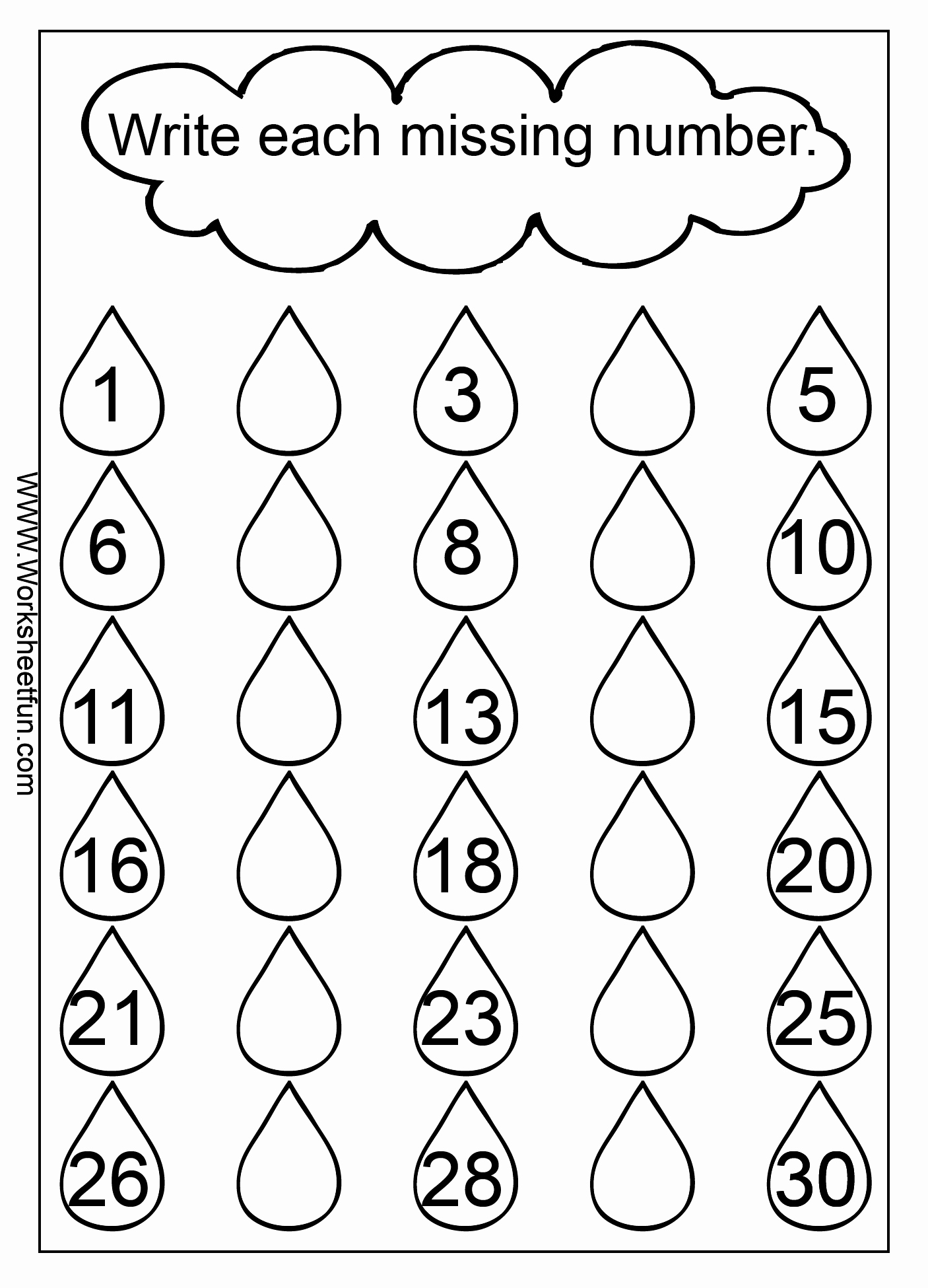 Missing Number Worksheets Kindergarten Elegant Missing Numbers – 1 30 – Three Worksheets Free Printable