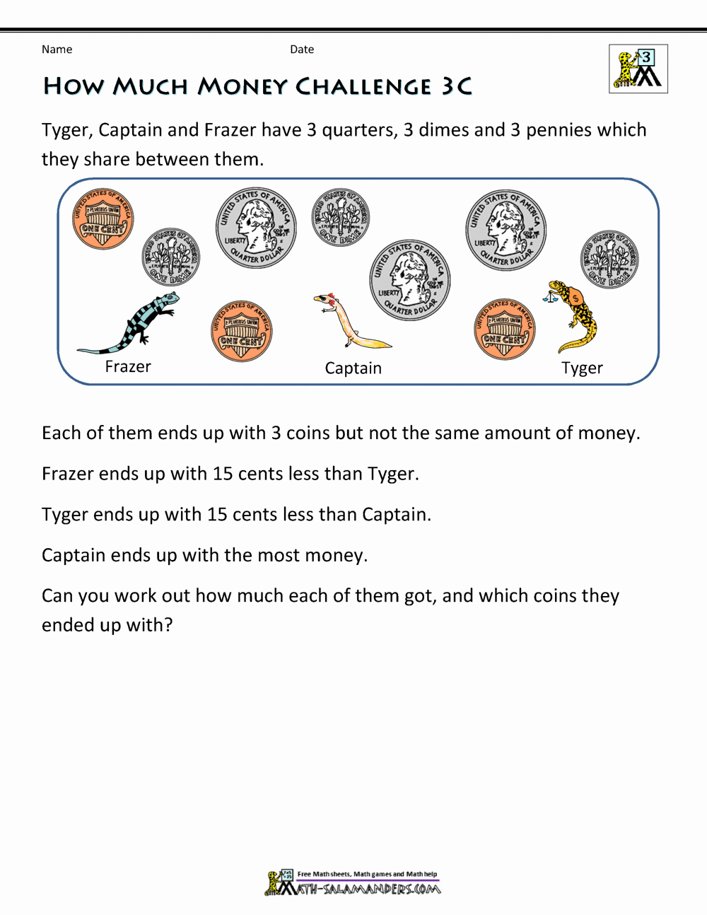 Money Worksheets 3rd Grade Inspirational Printable Money Worksheets 3rd Grade Money Challenges