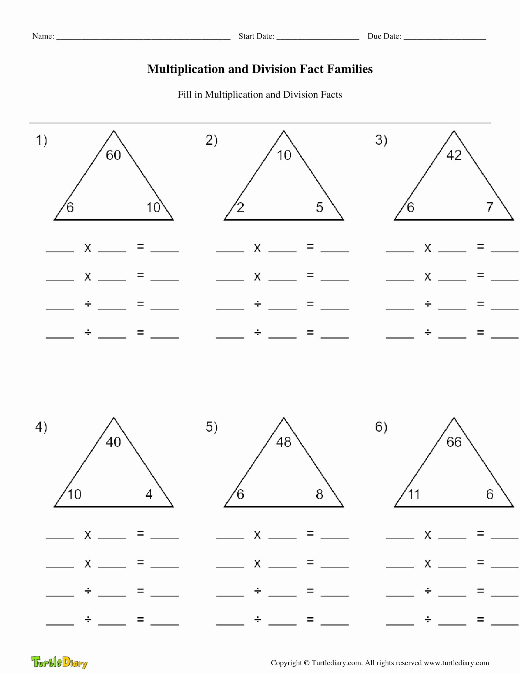 Multiplication Facts Worksheet Generator Luxury Multiplication and Division Fact Families