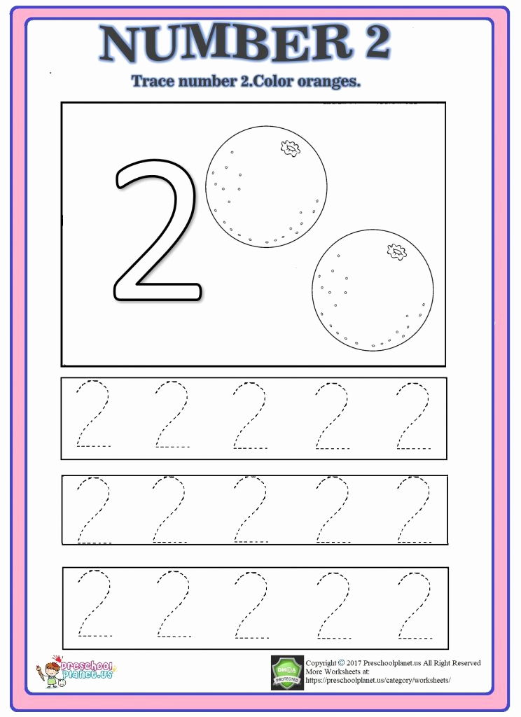 Number 2 Worksheets for Preschool Elegant Number 2 Trace Worksheet – Preschoolplanet
