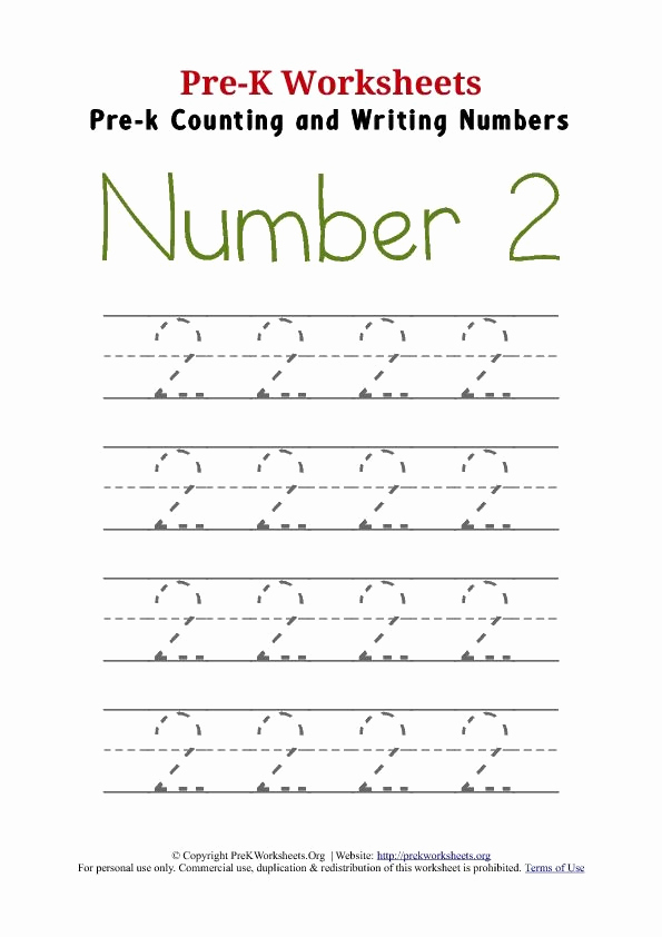 Number 2 Worksheets for Preschool Unique Pre K Trace Number 2 Worksheet
