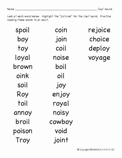Oi Words Worksheet Fresh Oi Word List Worksheet for Kindergarten 3rd Grade