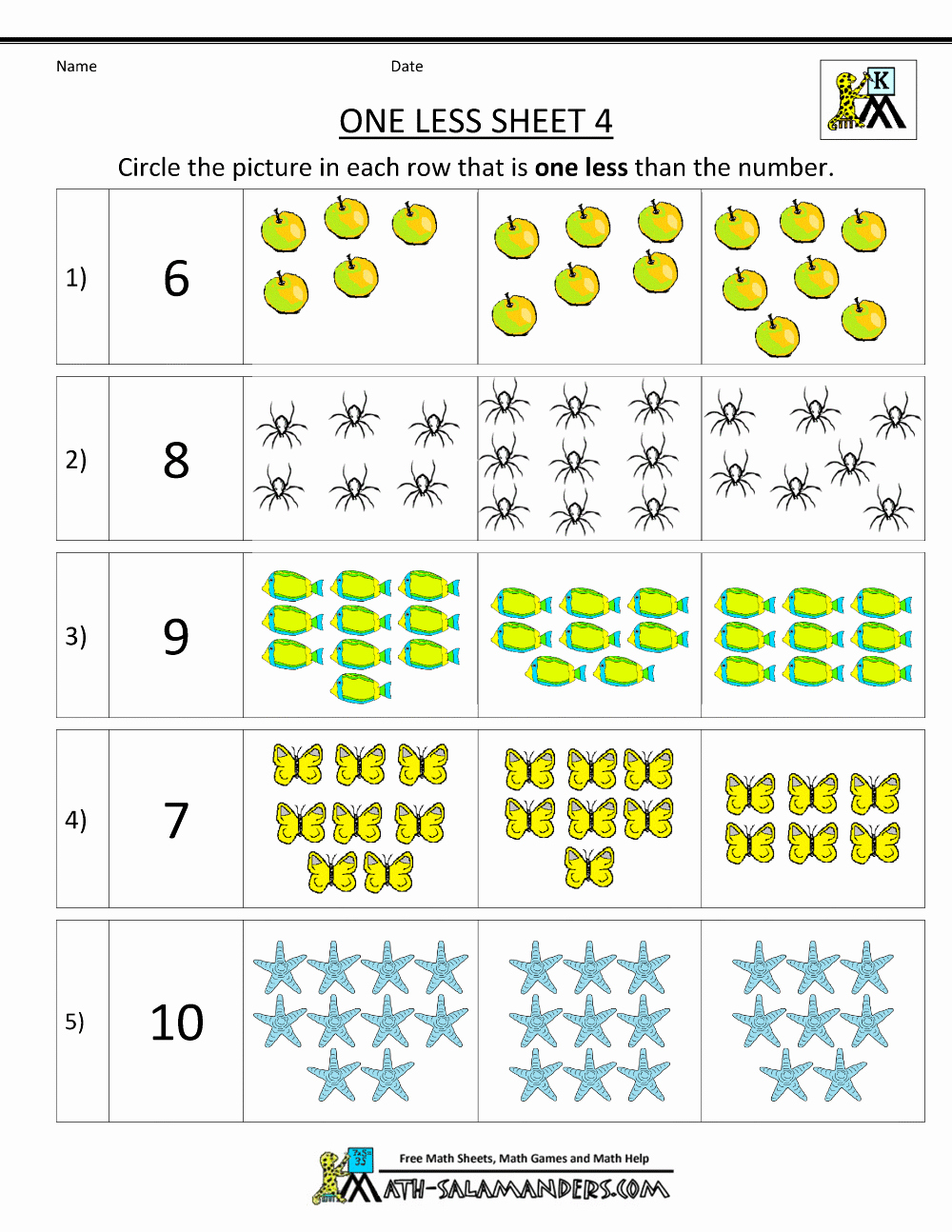 One Less Worksheet Beautiful Kindergarten Math Printable Worksheets E Less