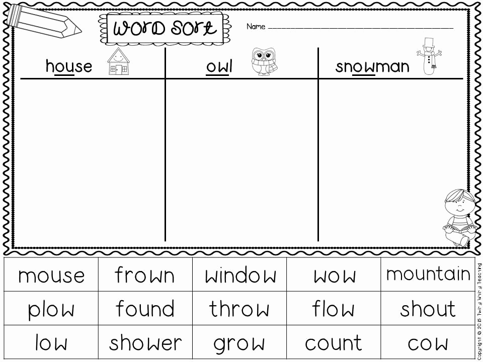 Ou Ow Worksheets 2nd Grade Luxury Word sort Ou Ow