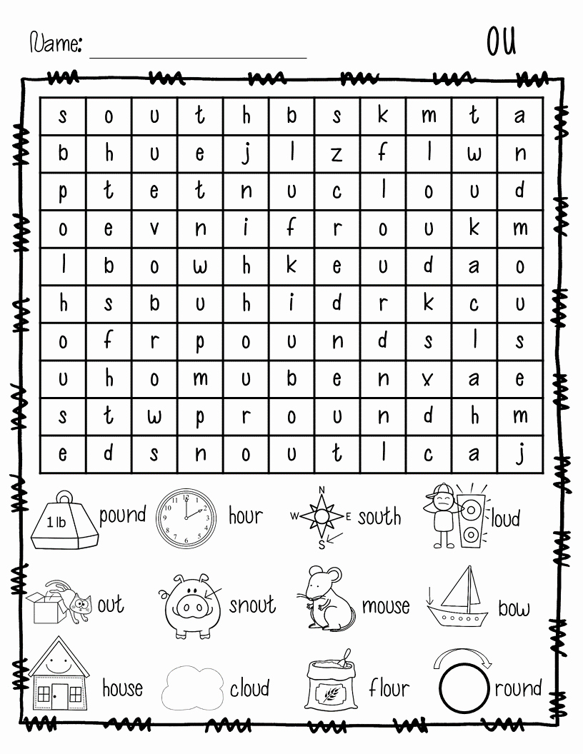 Ou Ow Worksheets 2nd Grade Unique Diphthongs Ou Ow Word Search Freebie