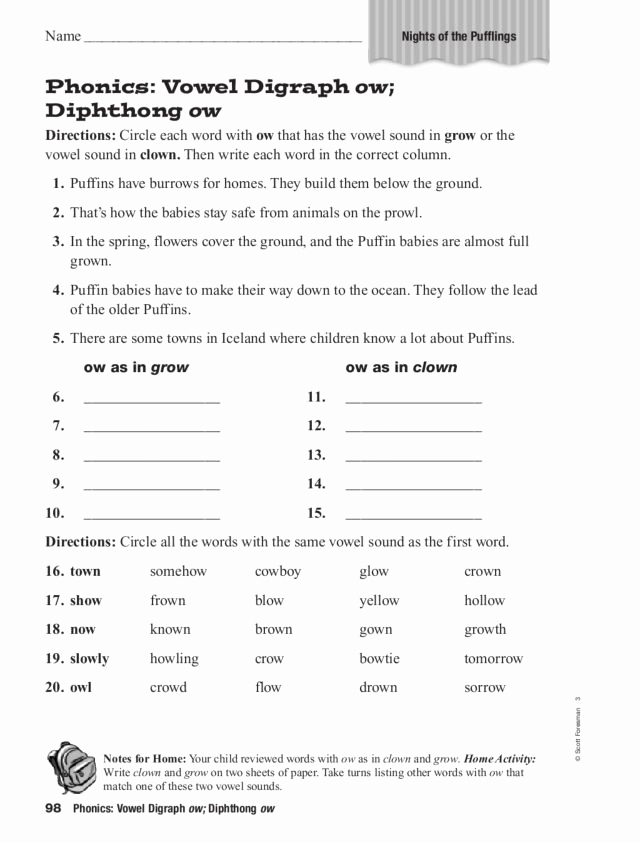 Ou Ow Worksheets 3rd Grade Lovely 3rd Grade Phonics Worksheets