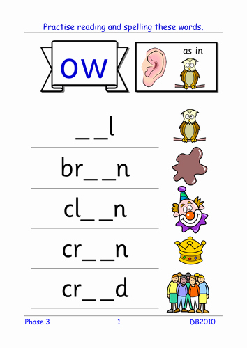 Ou Ow Worksheets 3rd Grade Luxury Phase 3 Ow sound [as In Brown Allow] Table Group