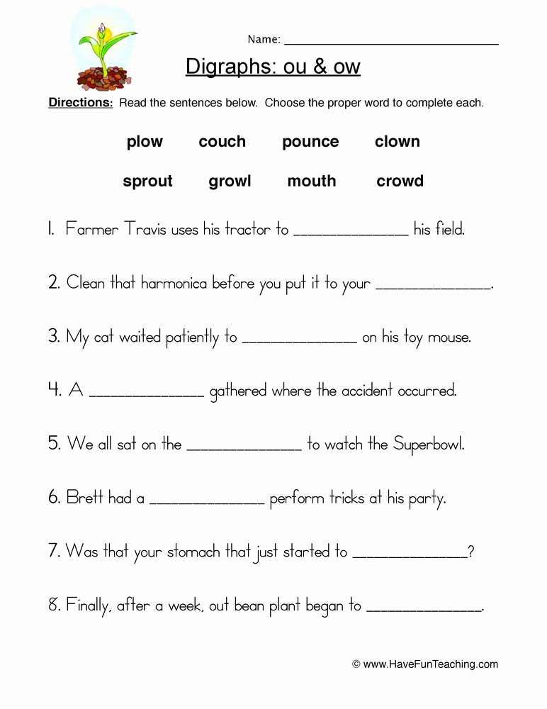 Ou Ow Worksheets 3rd Grade Unique Ou Ow Digraphs Worksheet • Have Fun Teaching
