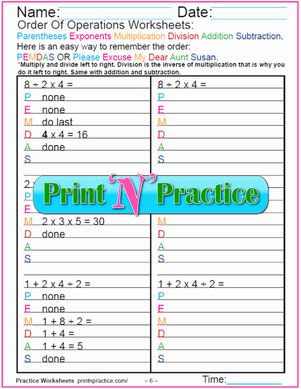 Pemdas Practice Worksheets Beautiful order Of Operations Worksheets for Kids