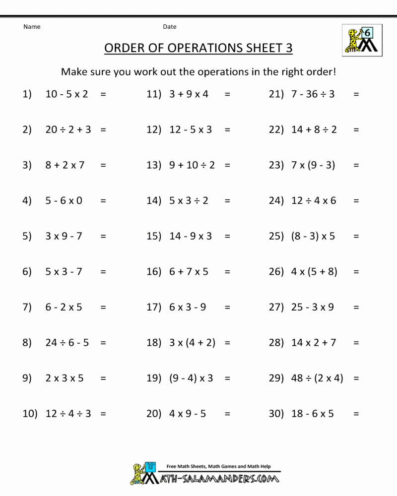 Pemdas Practice Worksheets Lovely 7th Grade Math Worksheets Printable