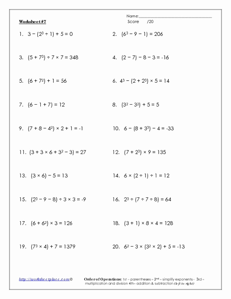 Pemdas Practice Worksheets Unique 24 Math Worksheets Grade 6 Pemdas