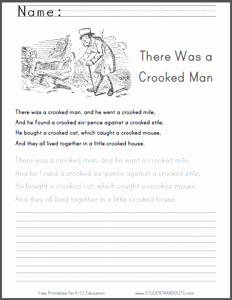 Poetry Practice Worksheets Beautiful there Was A Crooked Man Poem Worksheet