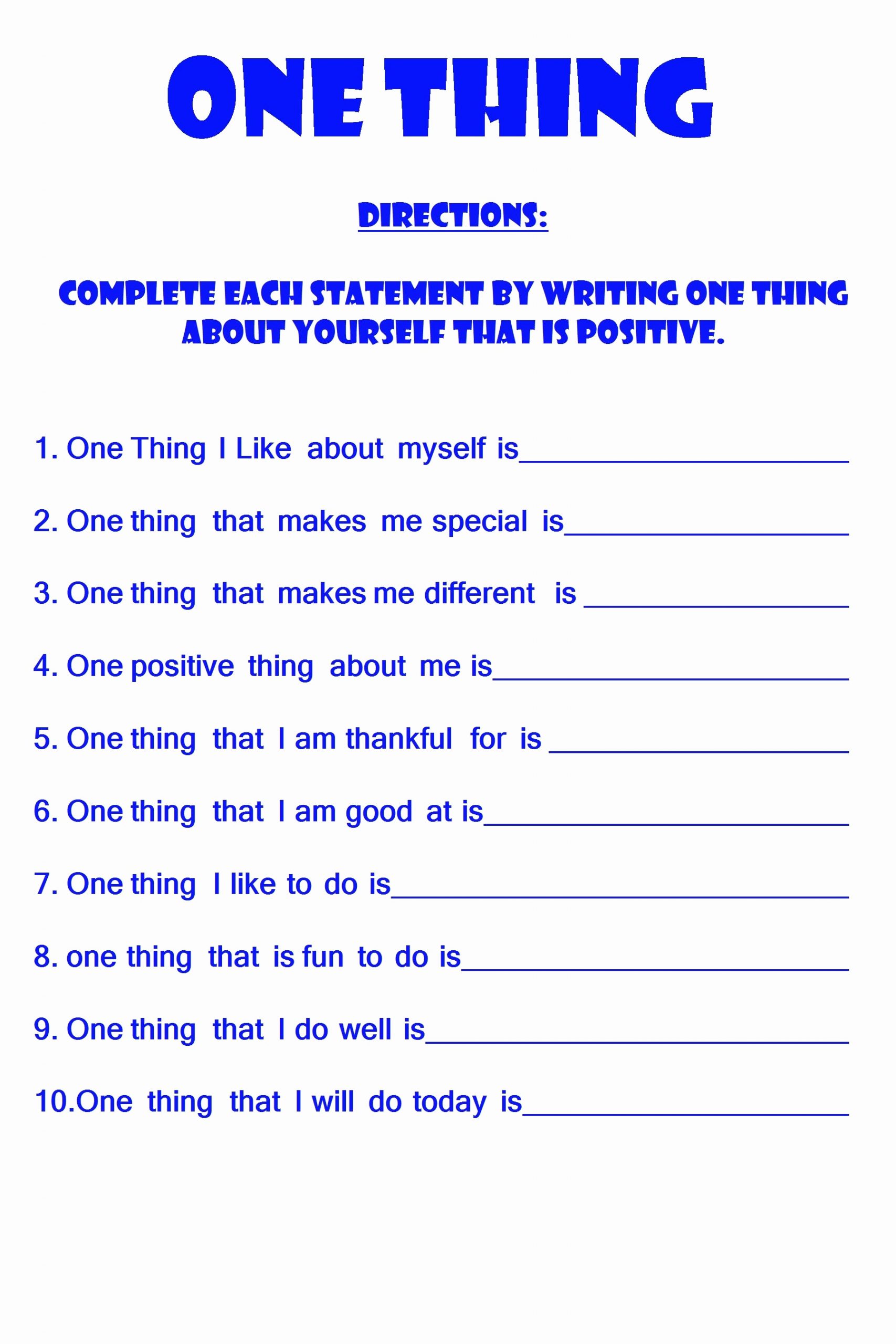 Positive Self Esteem Worksheets Lovely E Thing Positive Self Esteem Worksheet