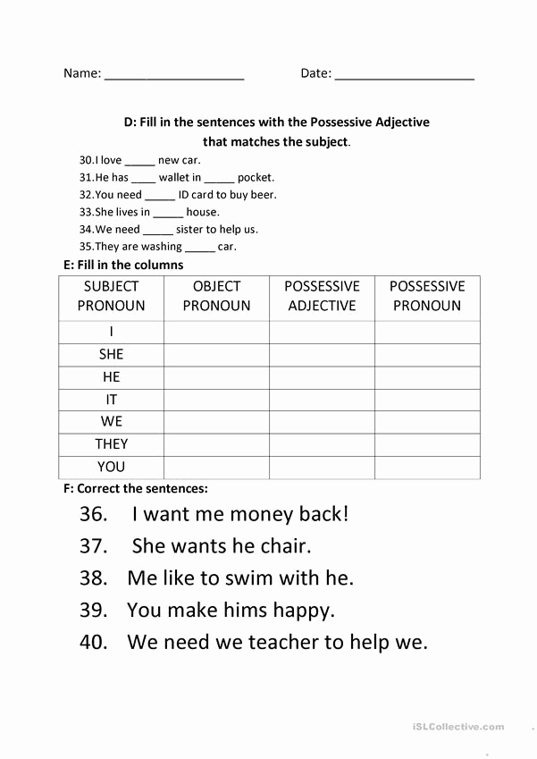 Possessive Pronouns Worksheet 2nd Grade Beautiful 20 Possessive Pronouns Worksheet 2nd Grade