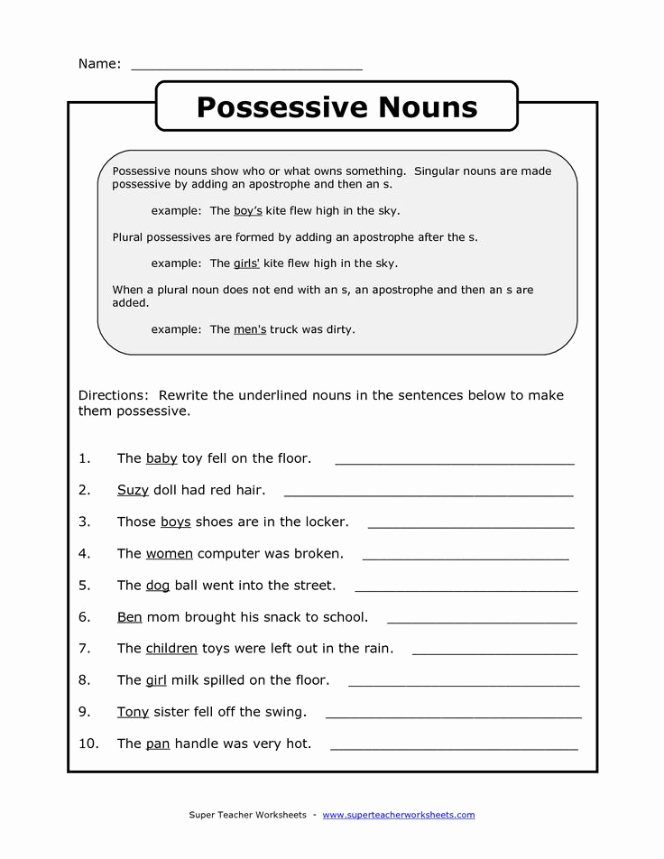 Possessive Pronouns Worksheet 2nd Grade Luxury Possessive Nouns Worksheets