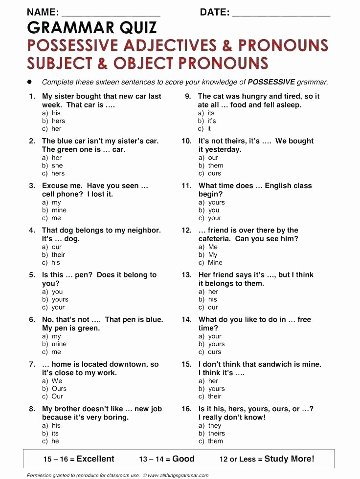 Possessive Pronouns Worksheet 5th Grade Elegant Possessive Pronouns Worksheet 5th Grade Free Subject and