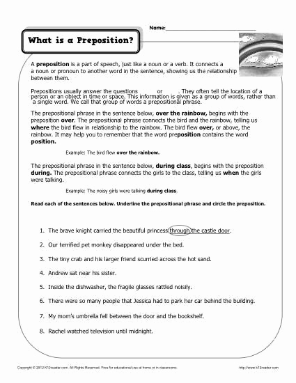 Preposition Worksheets Middle School Inspirational What is A Preposition Printable Worksheet
