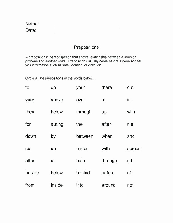 Preposition Worksheets Middle School Lovely Preposition Worksheets for Middle School Lovely