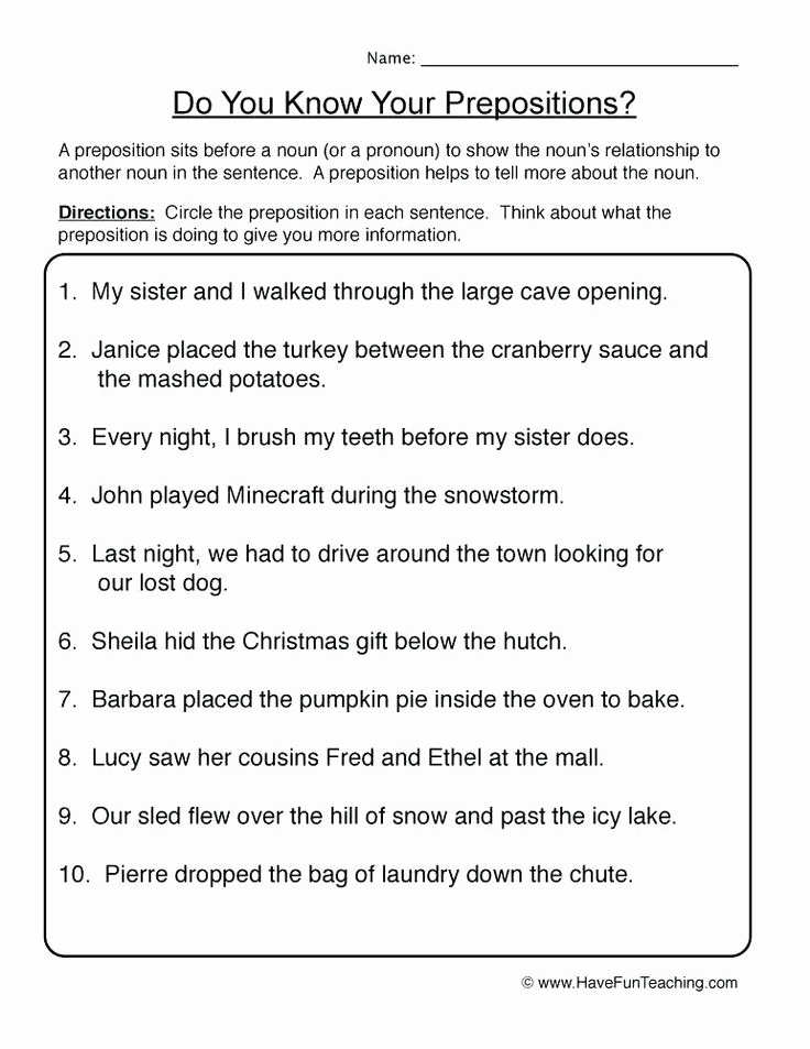 Preposition Worksheets Middle School New Preposition Worksheets for Middle School In 2020
