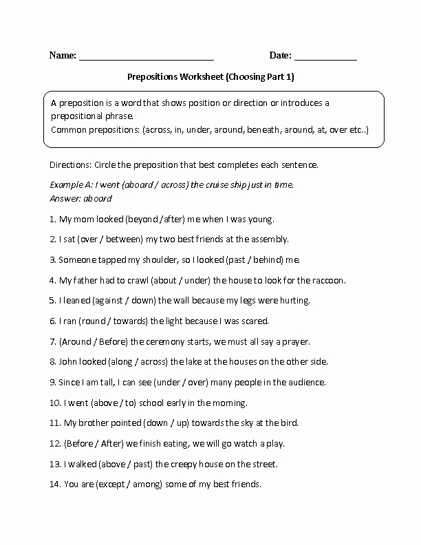 Preposition Worksheets Middle School Unique 14 Best Of High School English Worksheets
