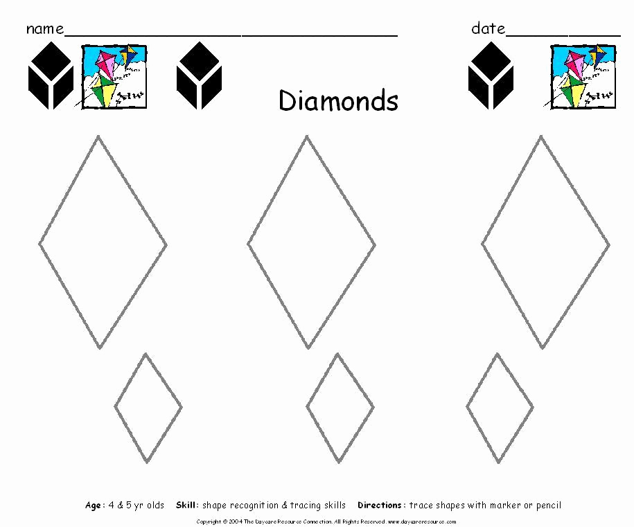 Preschool Diamond Shape Worksheets Fresh 5 Best Of Printable Preschool Worksheets Diamond