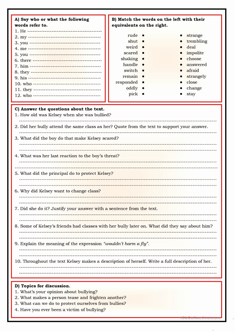 Printable Bullying Worksheets Inspirational Bullying Series Part 1 Bullying Victim Worksheet