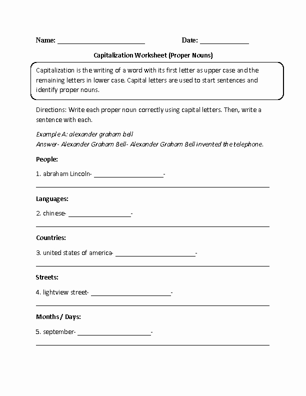 Printable Capitalization Worksheets Awesome 12 Best Of First Grade Capitalization and