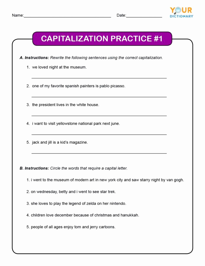 Printable Capitalization Worksheets New Addition and Subtraction Printables Capitalization