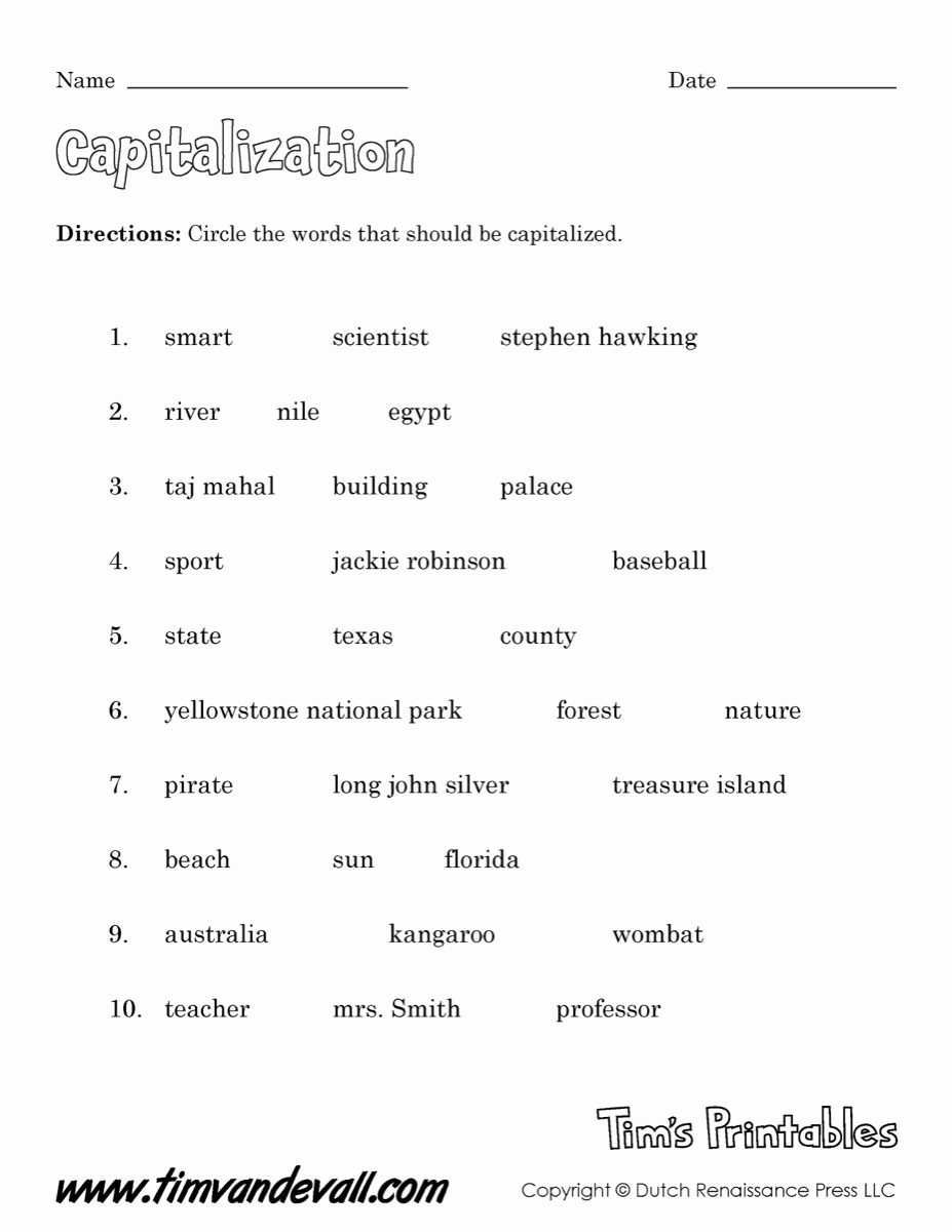 Printable Capitalization Worksheets New Capitalization Worksheet 02 Tim S Printables