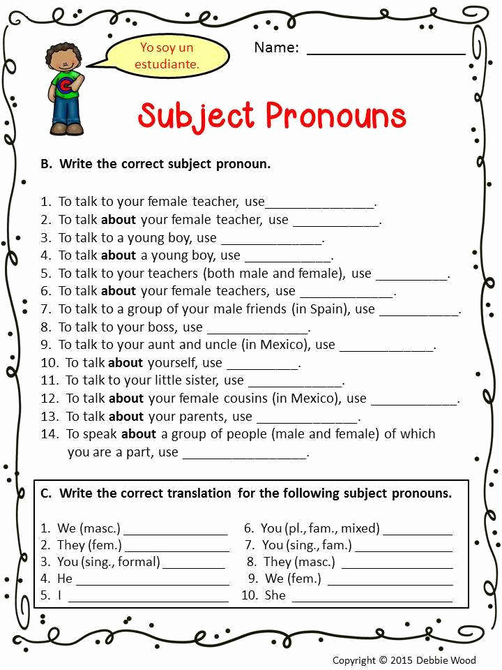 Printable Pronouns Worksheets Beautiful Subject Pronouns Worksheet