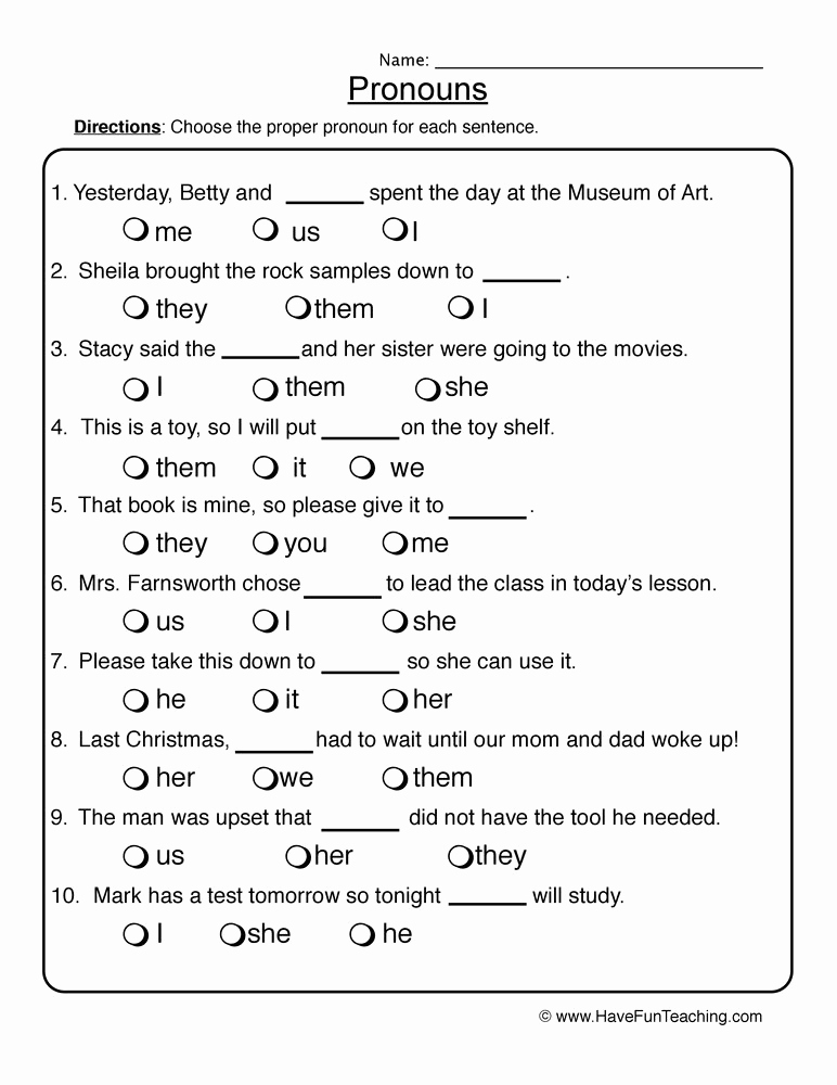 Printable Pronouns Worksheets Elegant Pronouns Worksheet 1