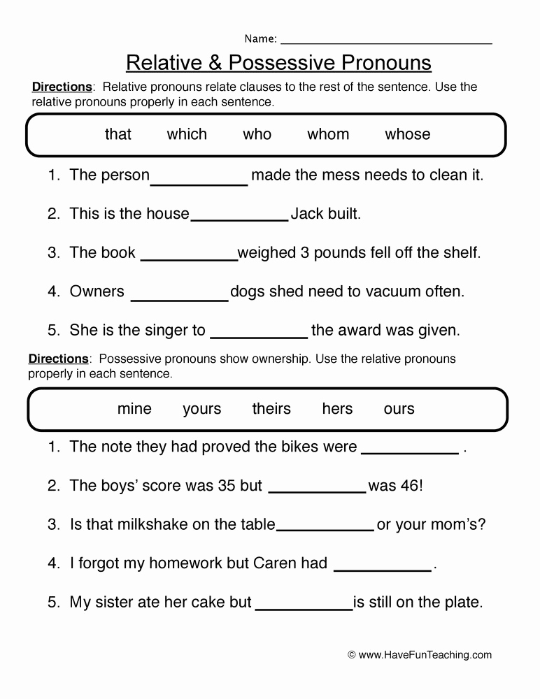Printable Pronouns Worksheets Unique Resource Second Grade
