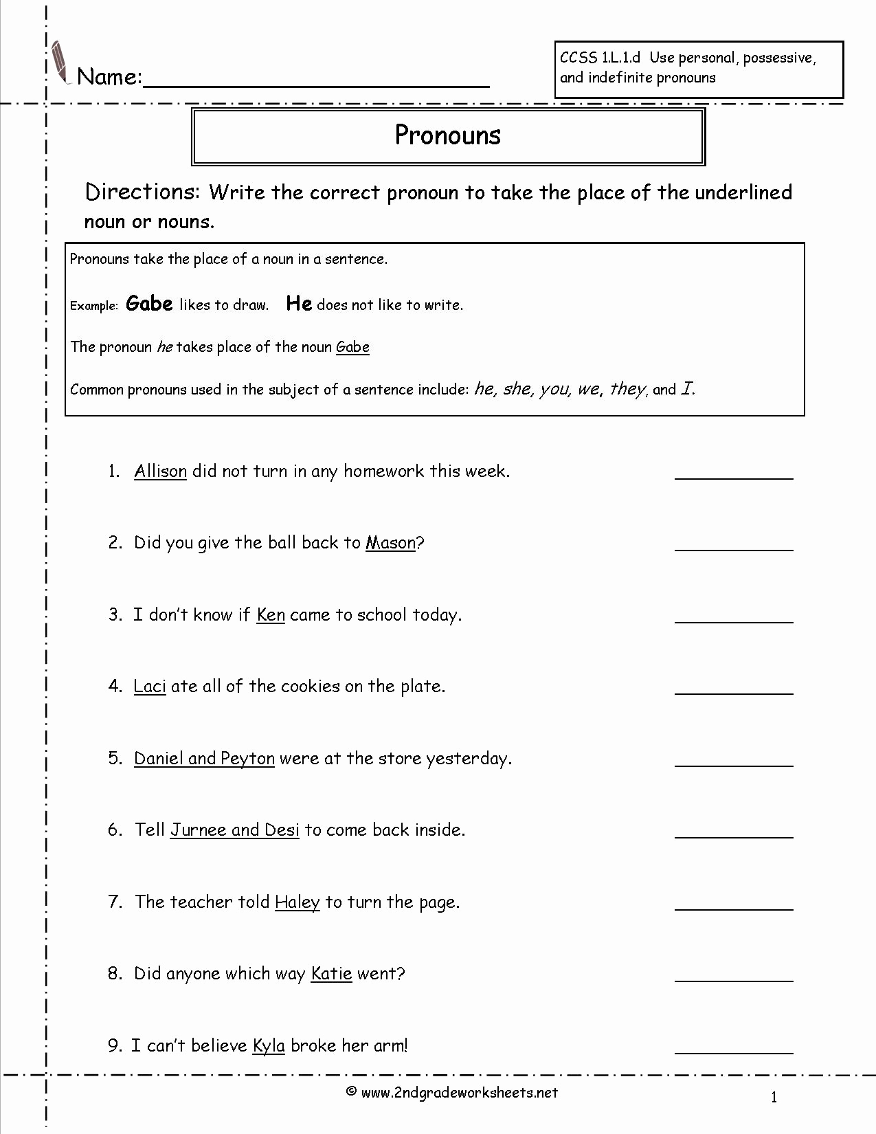 Pronoun Worksheet for 2nd Grade Elegant 15 Best Of Proper Pronouns Worksheets 2nd Grade