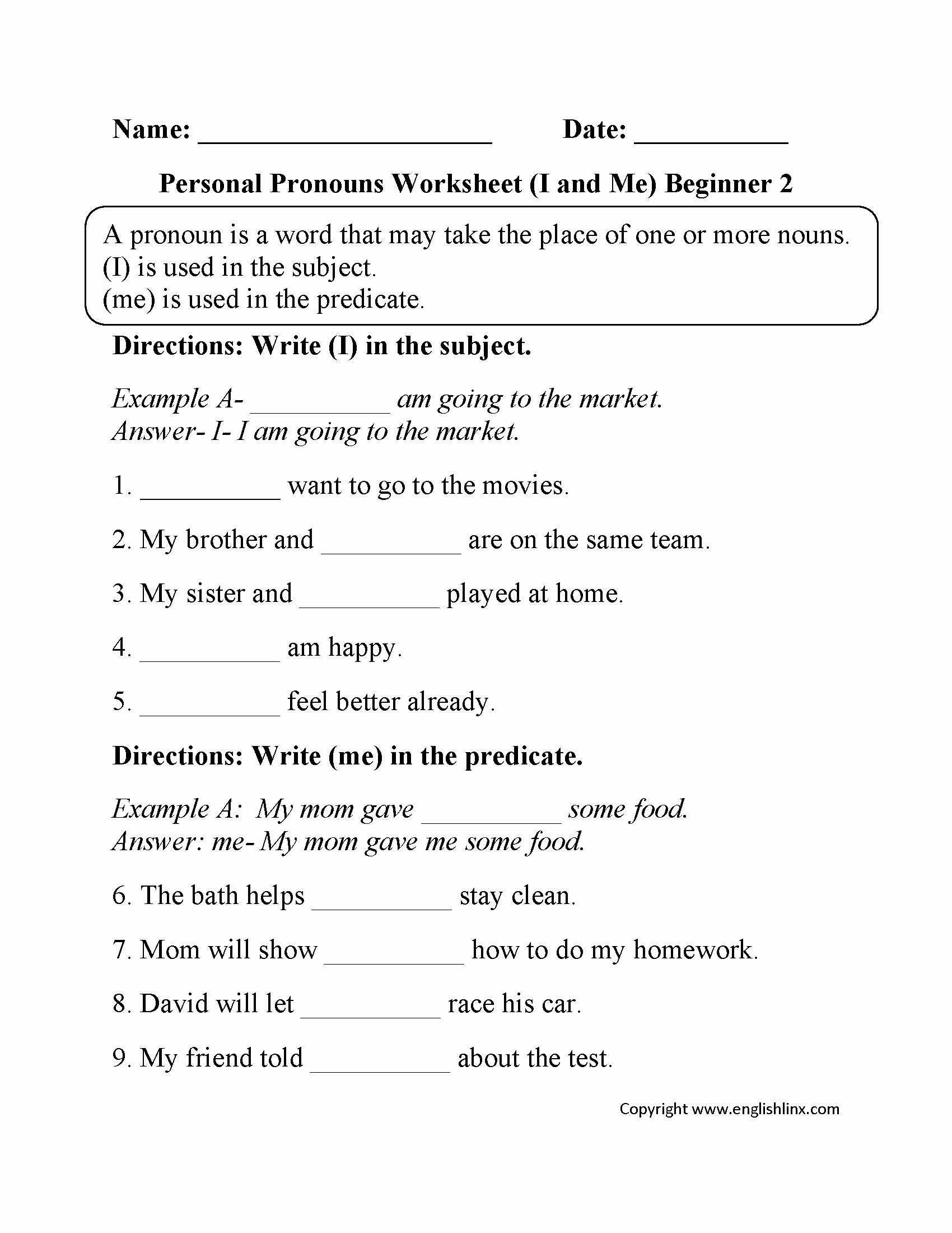 Pronoun Worksheet for 2nd Grade Inspirational Subject and Object Pronouns Worksheet