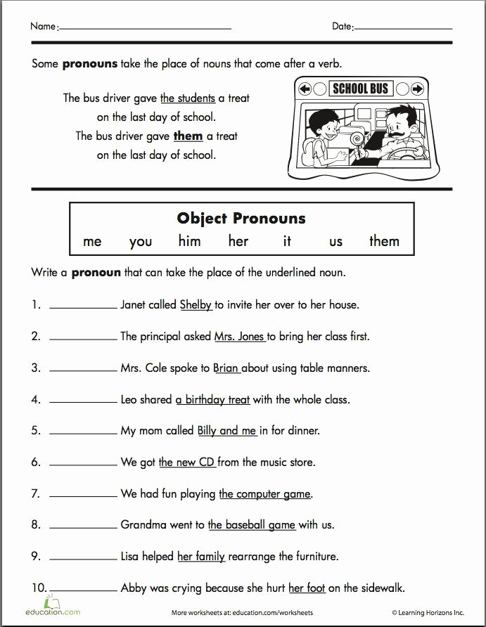 Pronoun Worksheet for 2nd Grade New 20 Pronoun Worksheets Second Grade