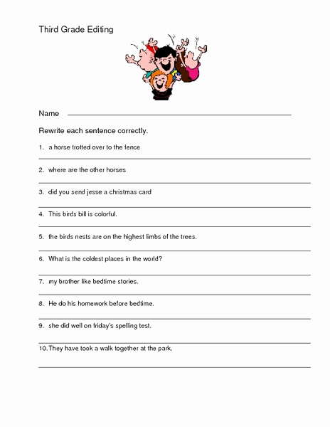 Proofreading Worksheets 3rd Grade Luxury Third Grade Editing Worksheet Sentences Worksheet for 3rd
