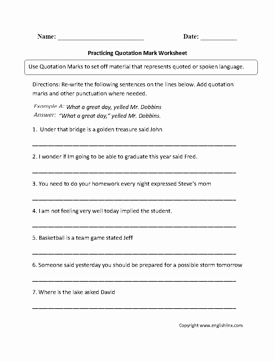 Quotation Worksheets 4th Grade Beautiful Quotation Marks Worksheet Fourth Grade Geo Kids