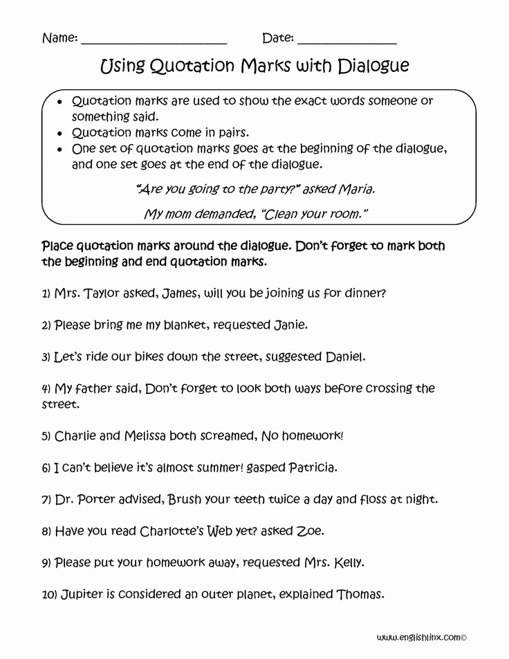 Quotation Worksheets 4th Grade Unique 9 4th Grade Dialogue Tags Worksheet Check More at