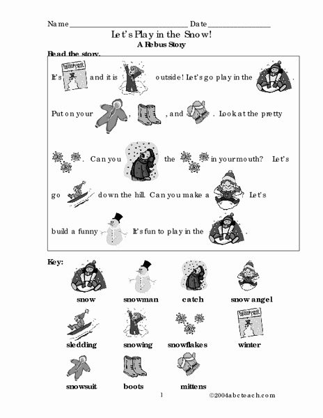 Rebus Story Worksheets New Let S Play In the Snow A Rebus Story Worksheet for 2nd