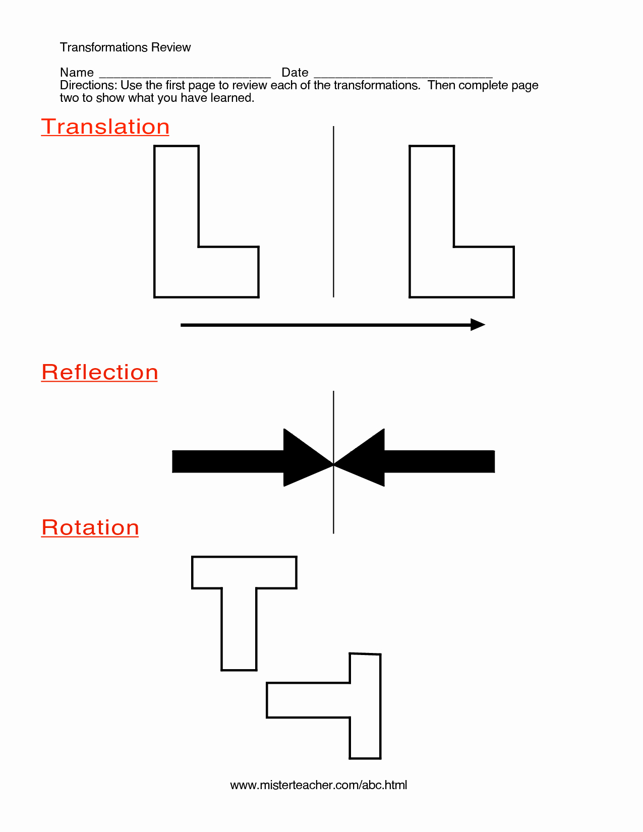 Reflection and Translation Worksheets Beautiful 13 Best Of Reflections and Translations Math