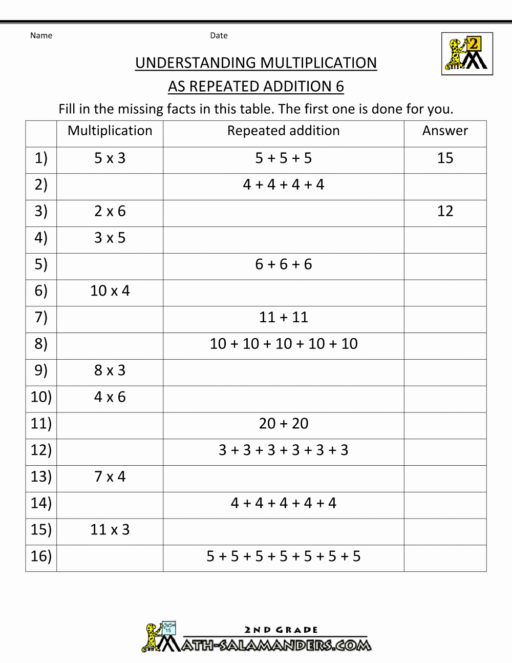 Repeated Addition Worksheets 2nd Grade Fresh Additions Repeated Addition Worksheets 3rd Grade Math for