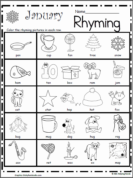 Rhyming Worksheets for Preschool Awesome Rhyming Worksheet for January Madebyteachers
