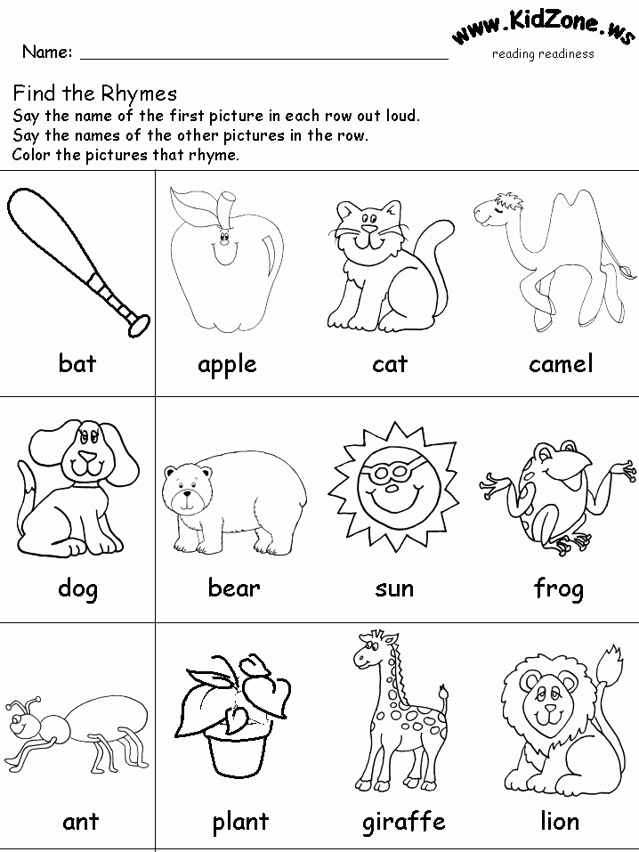 Kindergarten Rhyming Words Worksheet Free Kindergarten English 