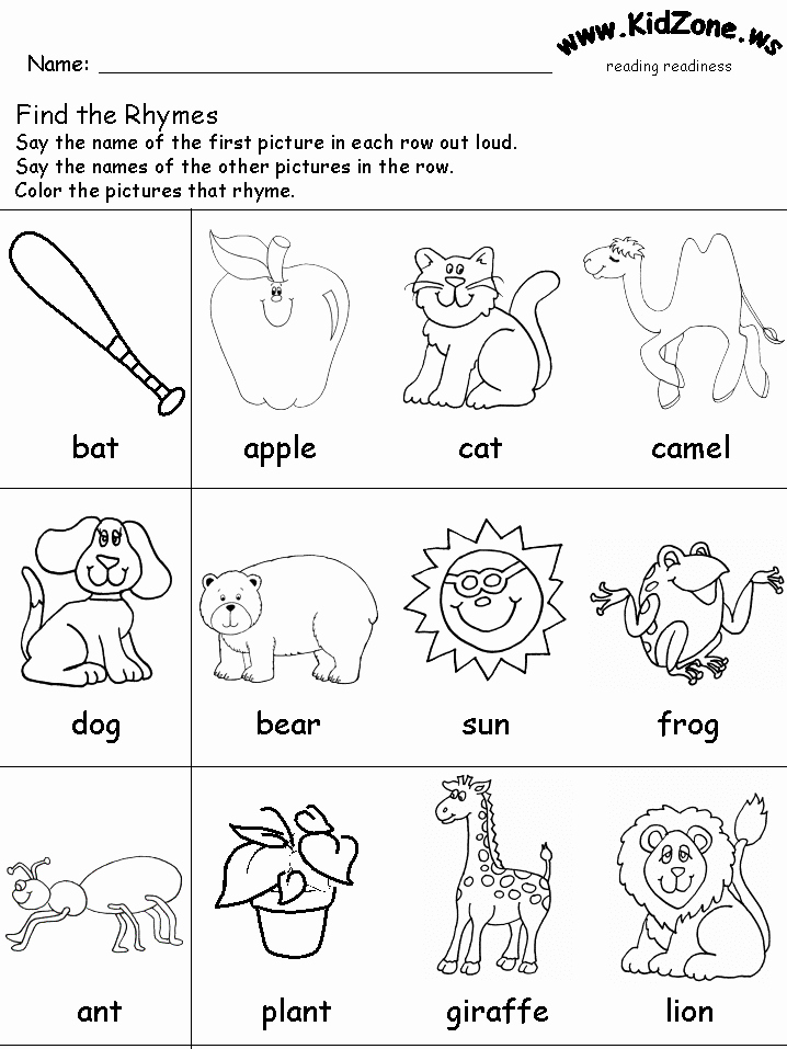 Rhyming Worksheets for Preschoolers New Rhymes 1