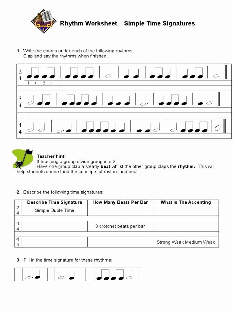 Rhythm Worksheets for Band Beautiful 20 Rhythm Counting Worksheet Pdf