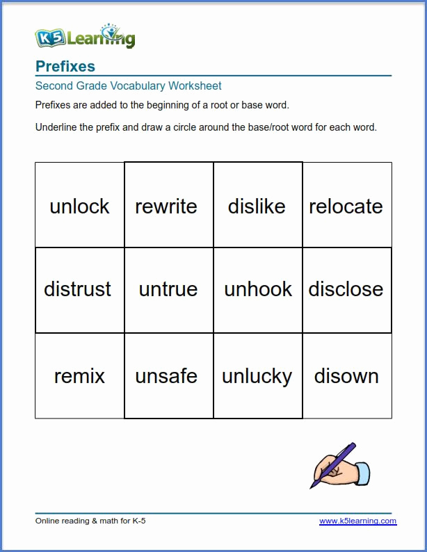 Root Word Worksheets 2nd Grade Inspirational Prefixes and Root Words K5 Learning In 2020